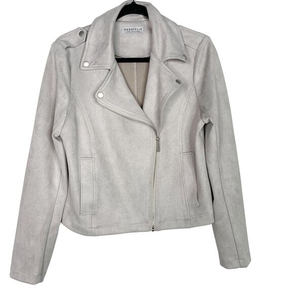 Bagatelle Collection Womens Medium M Gray Faux Suede Moto Jacket Asymmetrical - Picture 1 of 14